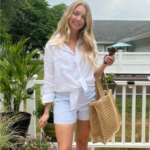 LOFT Light Blue Seersucker Bermuda Shorts